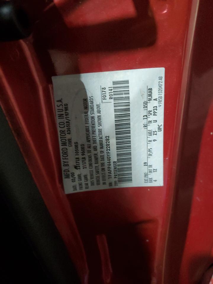 2000 Ford Mustang VIN: 1FAFP4440YF228282 Lot: 93293455