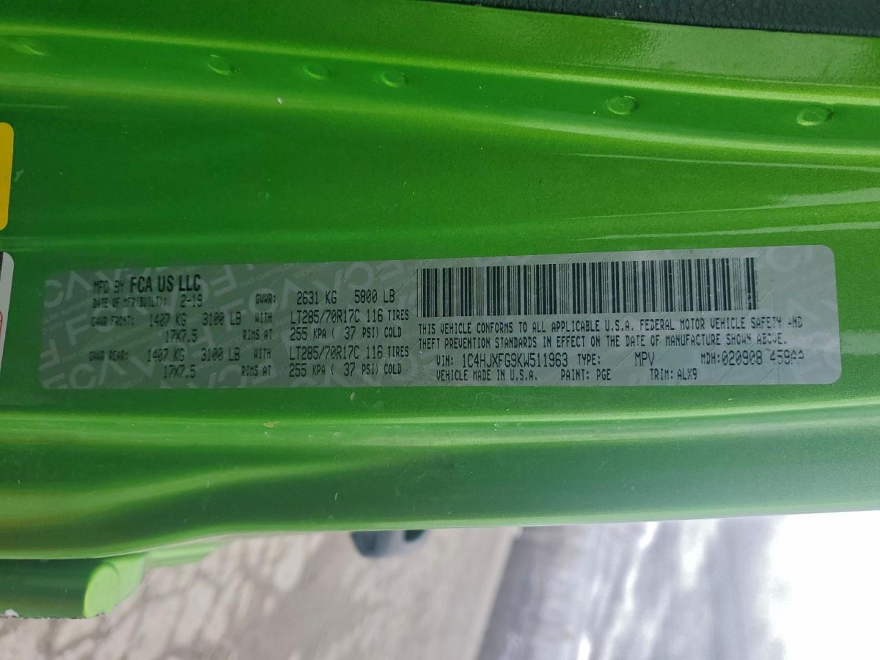 2019 Jeep Wrangler Unlimited Rubicon VIN: 1C4HJXFG9KW511963 Lot: 94529425