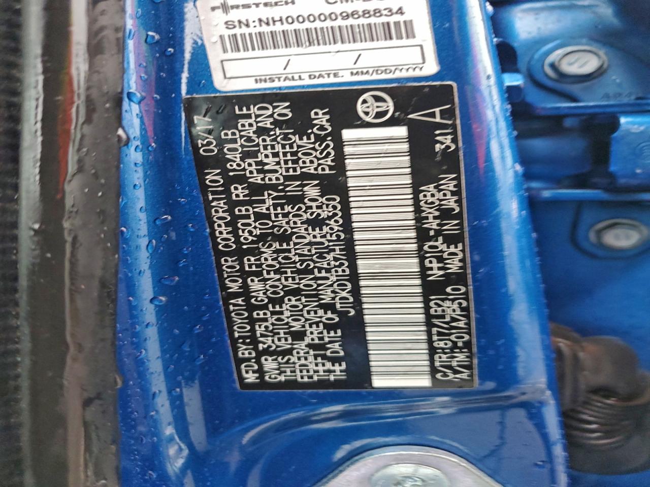 2017 Toyota Prius C VIN: JTDKDTB37H1596350 Lot: 93414735