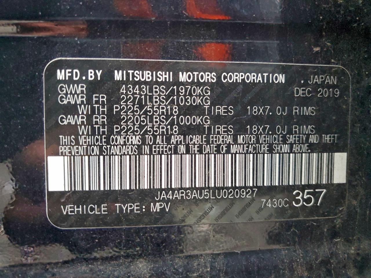 2020 Mitsubishi Outlander Sport Es VIN: JA4AR3AU5LU020927 Lot: 93898805