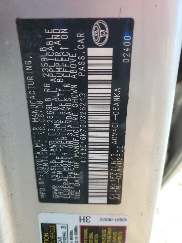 2009 Toyota Camry Base VIN: 4T1BE46K79U326213 Lot: 82686255