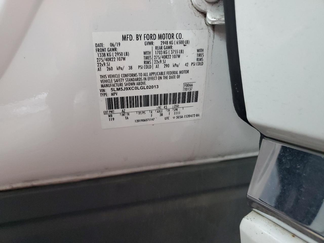 2020 Lincoln Aviator Black Label VIN: 5LM5J9XC0LGL02013 Lot: 93485805