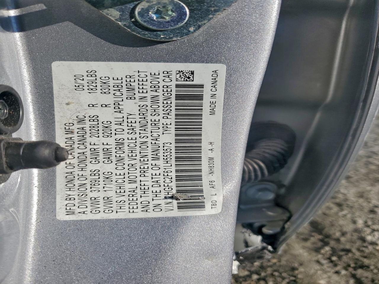 2020 Honda Civic Lx VIN: 2HGFC2F61LH553573 Lot: 93558585