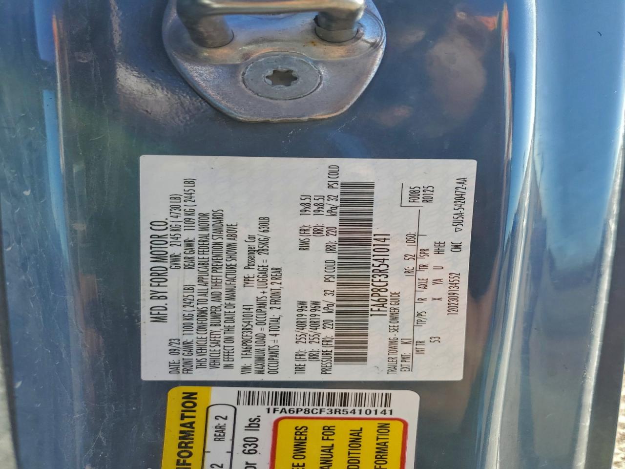 2024 Ford Mustang Gt VIN: 1FA6P8CF3R5410141 Lot: 94410505