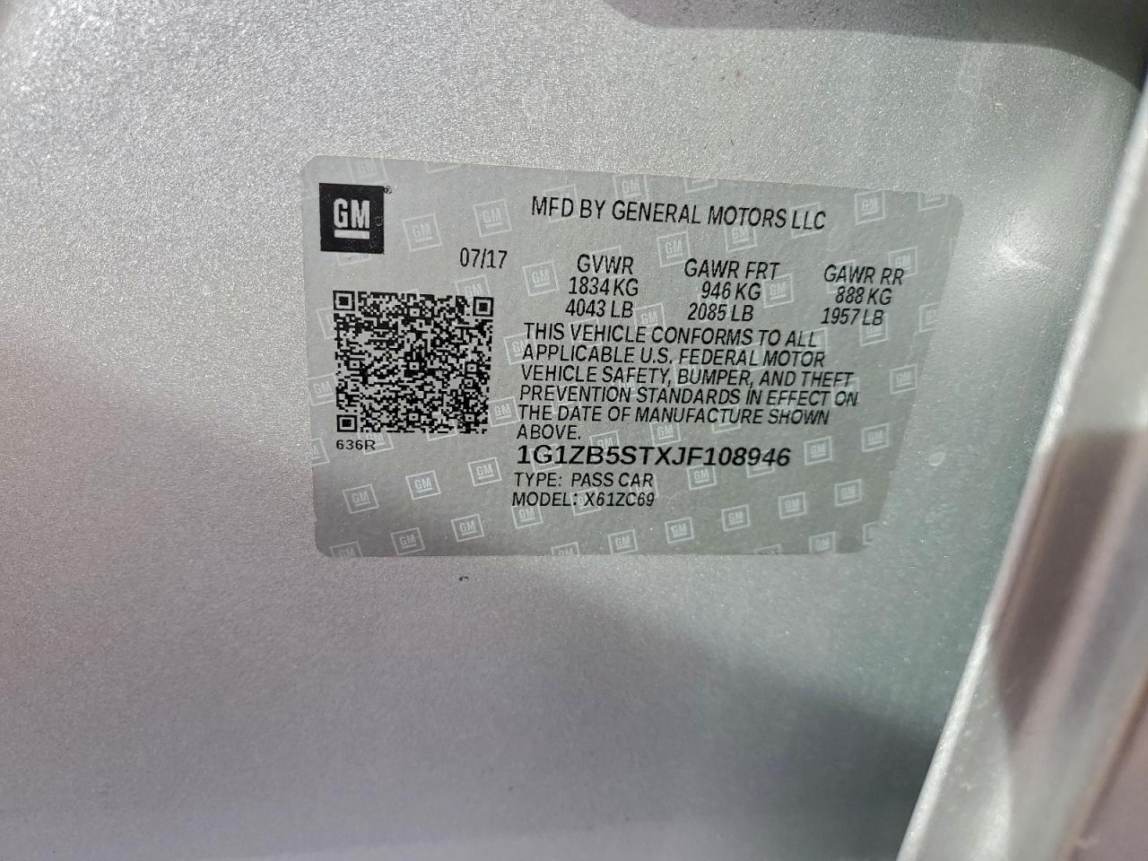 2018 Chevrolet Malibu Ls VIN: 1G1ZB5STXJF108946 Lot: 93767275