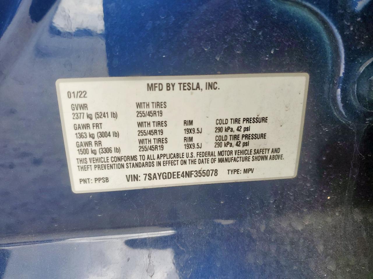 2022 Tesla Model Y VIN: 7SAYGDEE4NF355078 Lot: 93766075