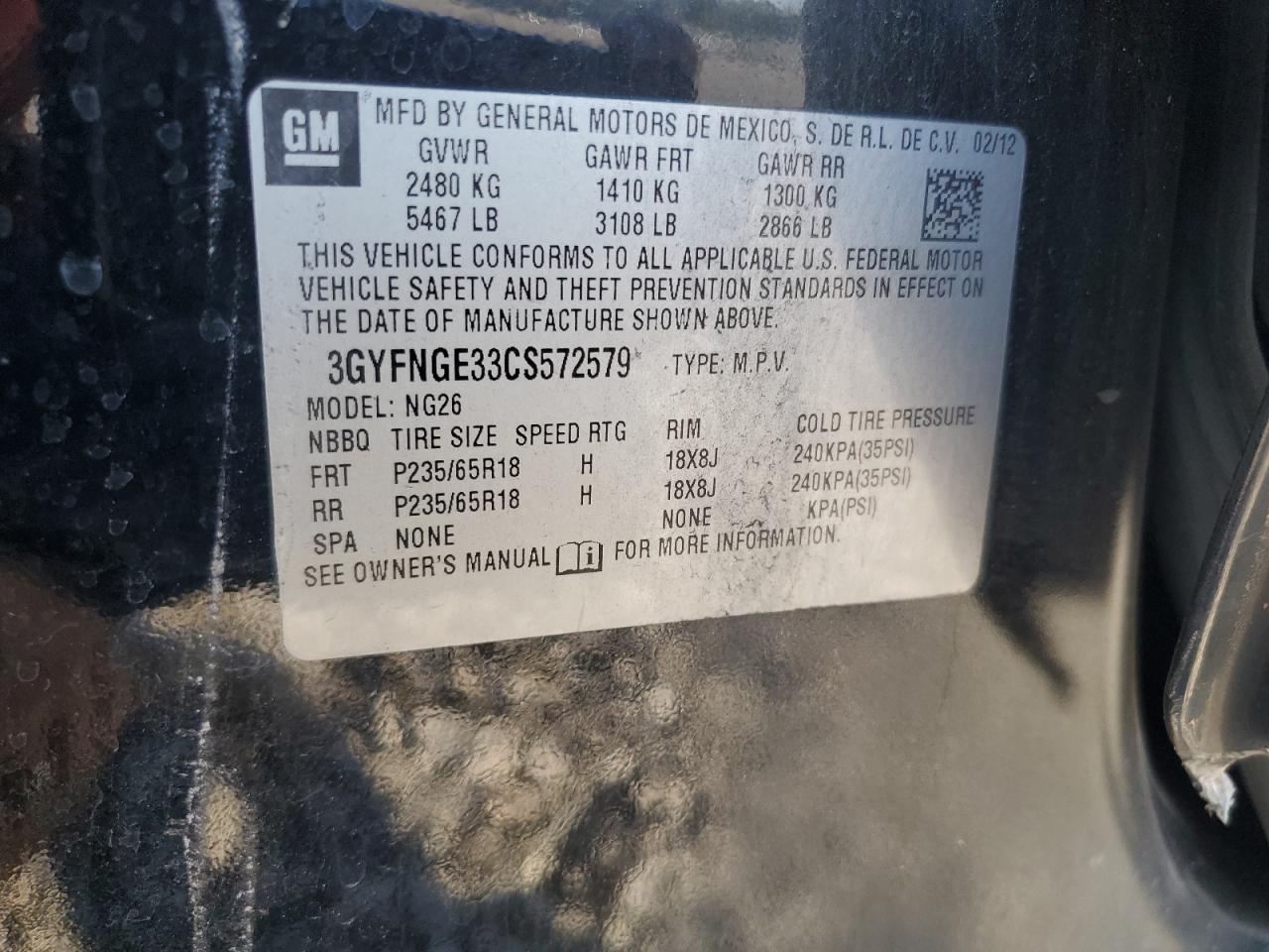 2012 Cadillac Srx VIN: 3GYFNGE33CS572579 Lot: 92032795