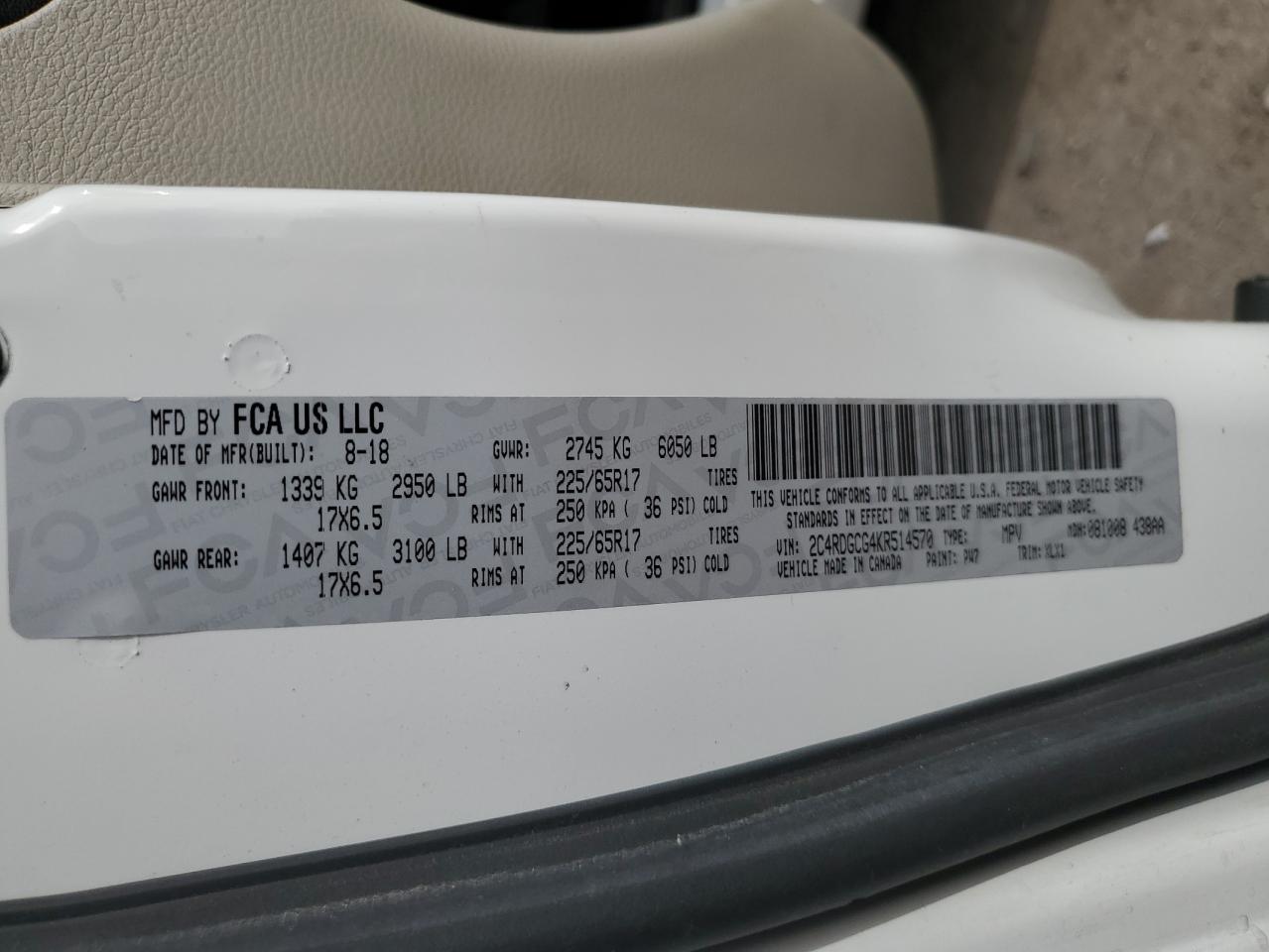 2019 Dodge Grand Caravan Sxt VIN: 2C4RDGCG4KR514570 Lot: 92228775