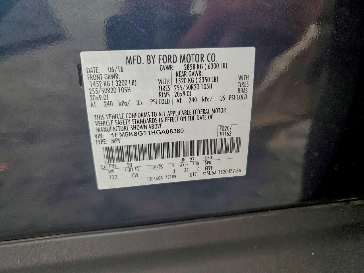 2017 Ford Explorer Sport VIN: 1FM5K8GT1HGA08380 Lot: 94638525