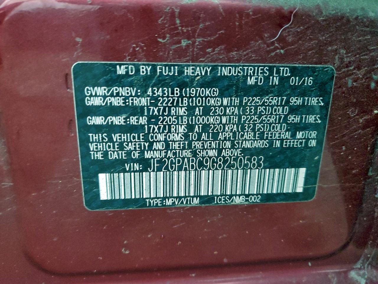 2016 Subaru Crosstrek Premium VIN: JF2GPABC9G8250583 Lot: 93246025