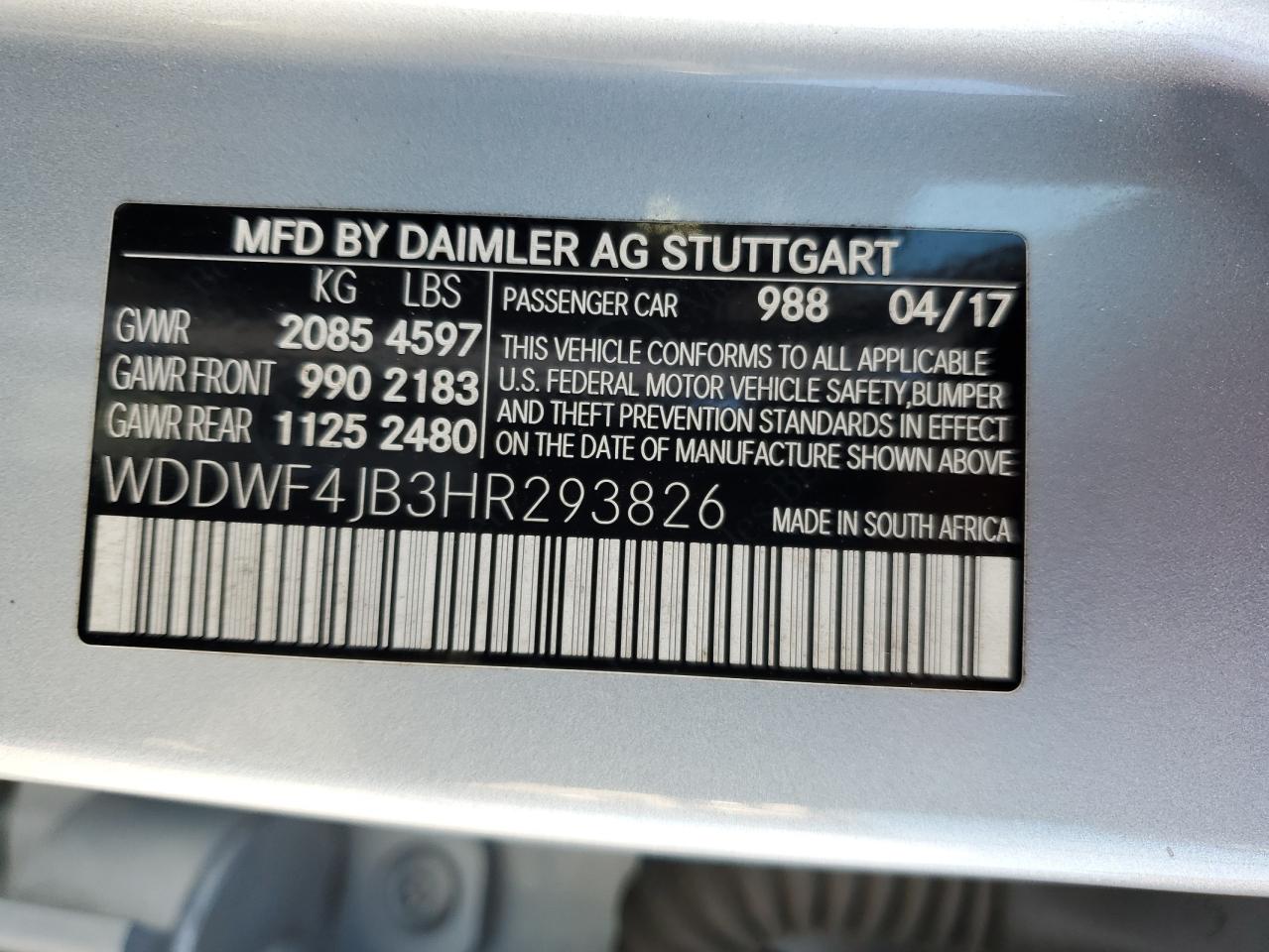 2017 Mercedes-Benz C 300 VIN: WDDWF4JB3HR293826 Lot: 90722775