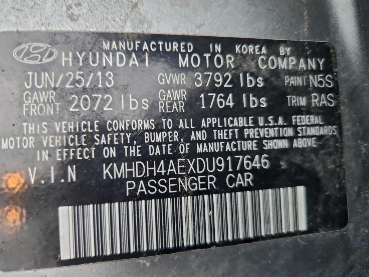 2013 Hyundai Elantra Gls VIN: KMHDH4AEXDU917646 Lot: 93889215