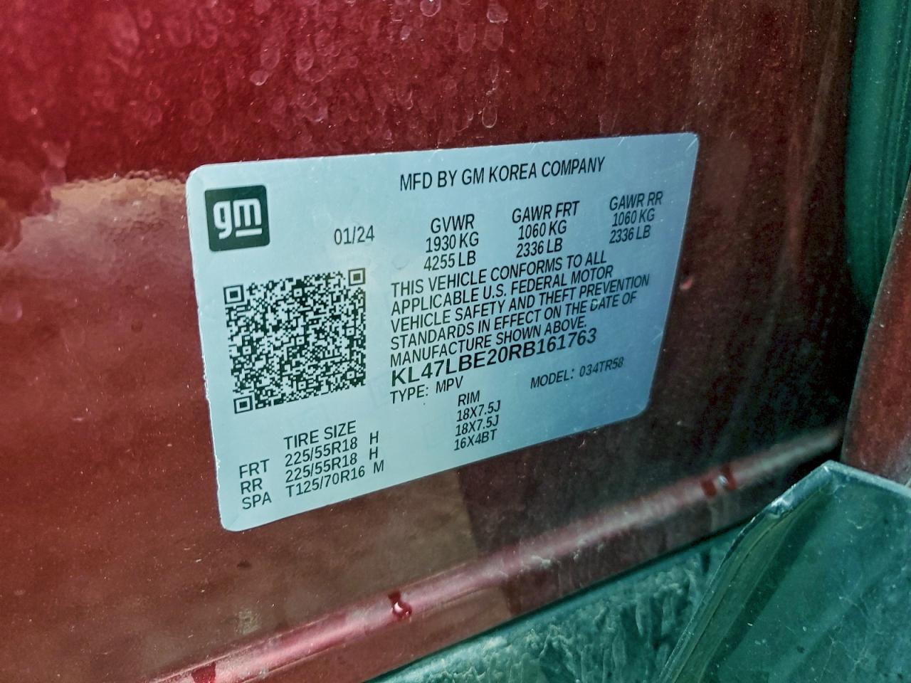 2024 Buick Envista Sport Touring VIN: KL47LBE20RB161763 Lot: 93899505