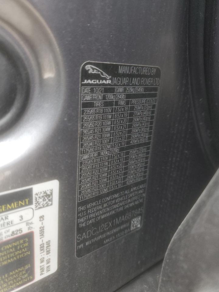 2021 Jaguar F-Pace S VIN: SADCJ2EX1MA687845 Lot: 90940695