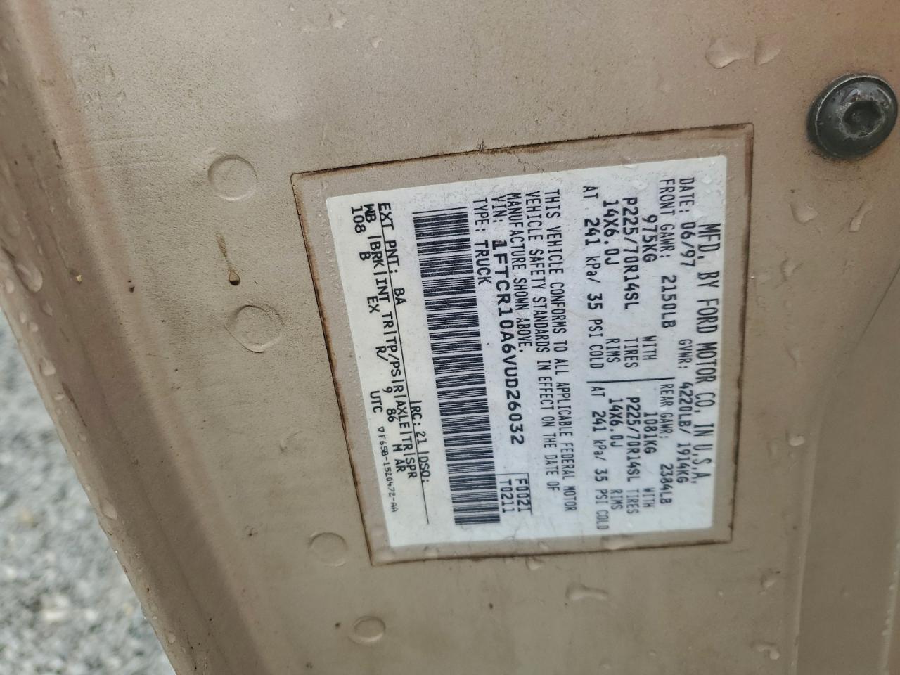 1997 Ford Ranger VIN: 1FTCR10A6VUD26032 Lot: 94314125