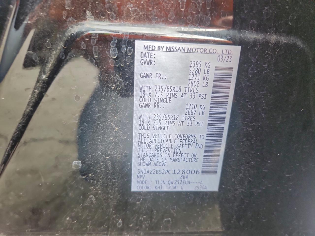 2023 Nissan Murano Sv VIN: 5N1AZ2BS2PC128006 Lot: 94547615