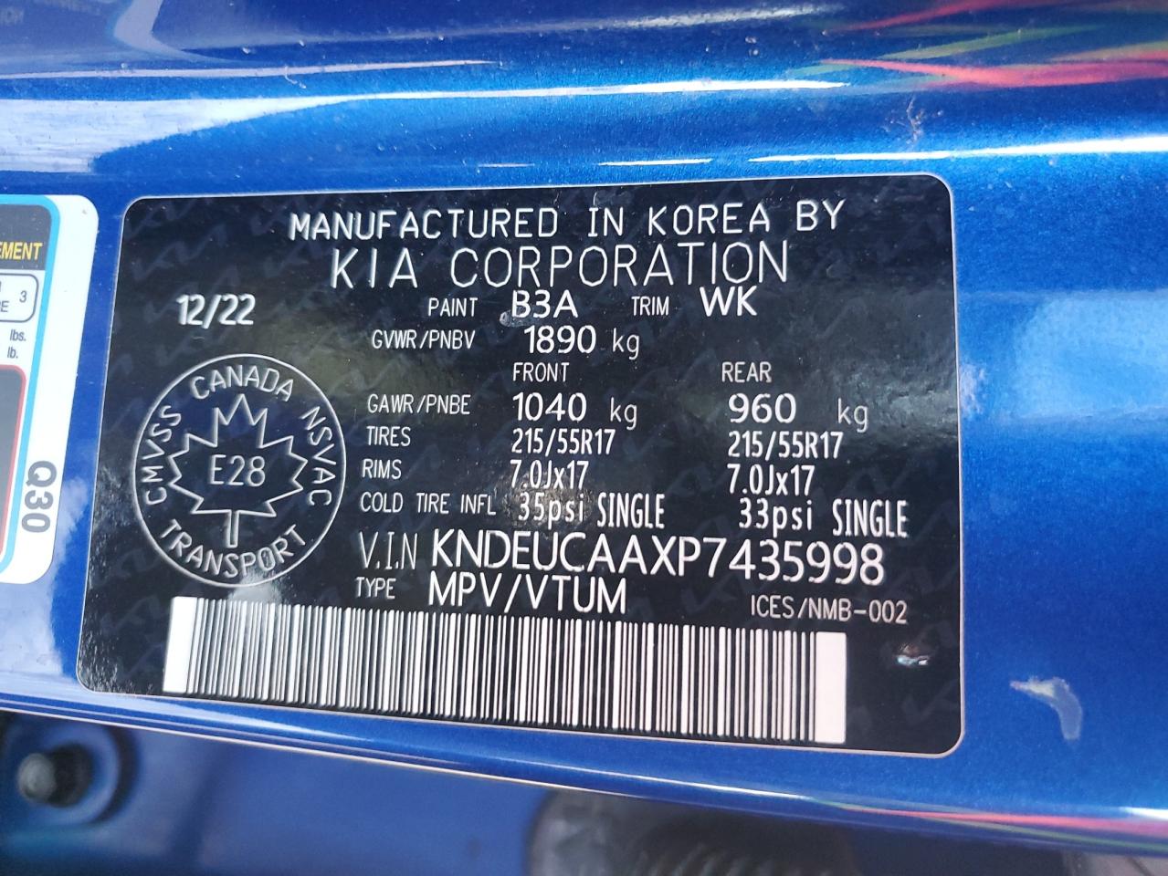 2023 Kia Seltos S VIN: KNDEUCAAXP7435998 Lot: 92842005