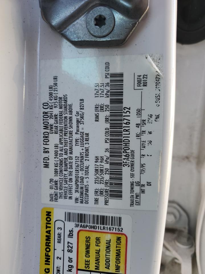 2020 Ford Fusion Se VIN: 3FA6P0HD1LR167152 Lot: 93489955