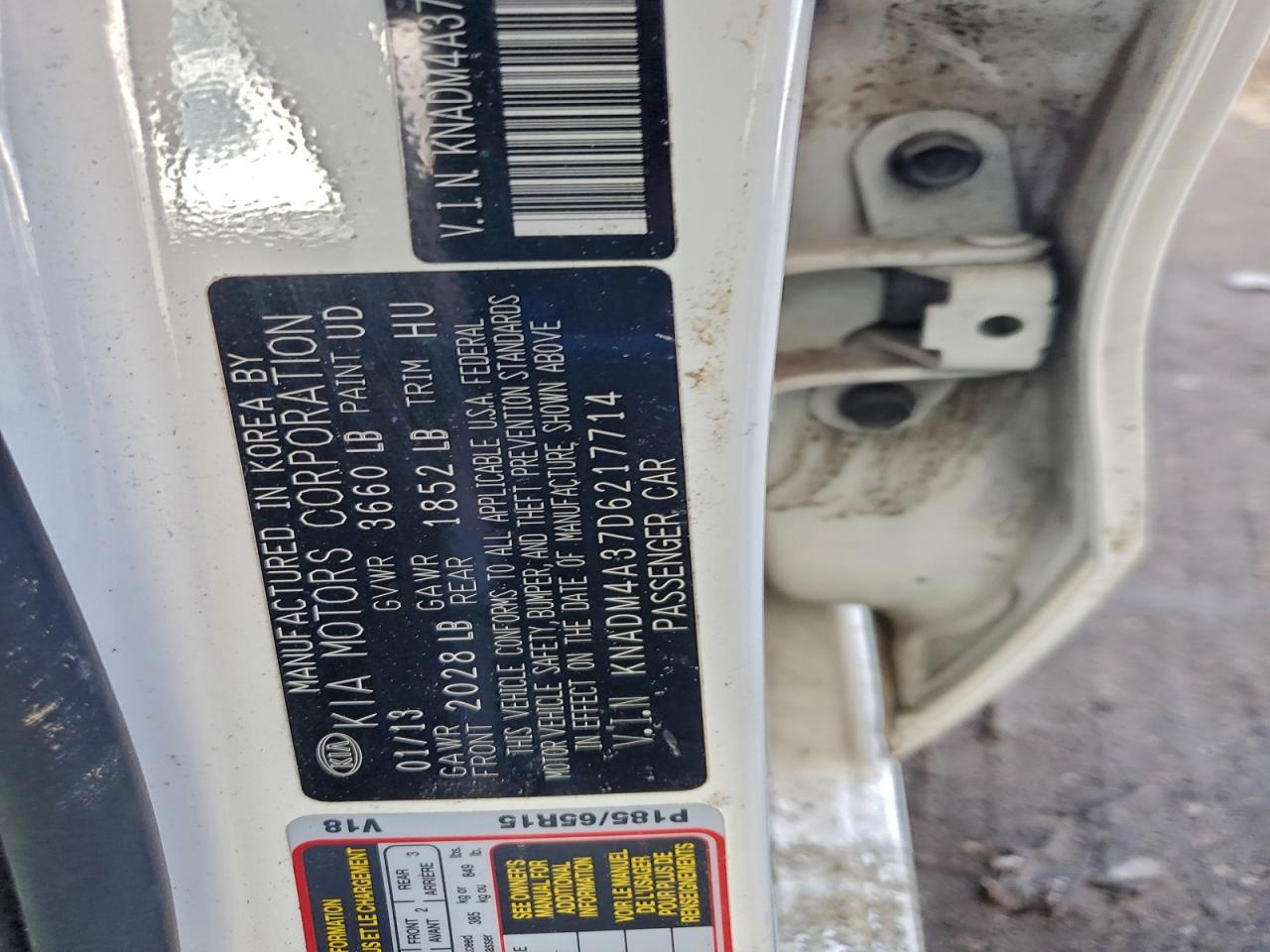 2013 Kia Rio Lx VIN: KNADM4A37D6217714 Lot: 93972155