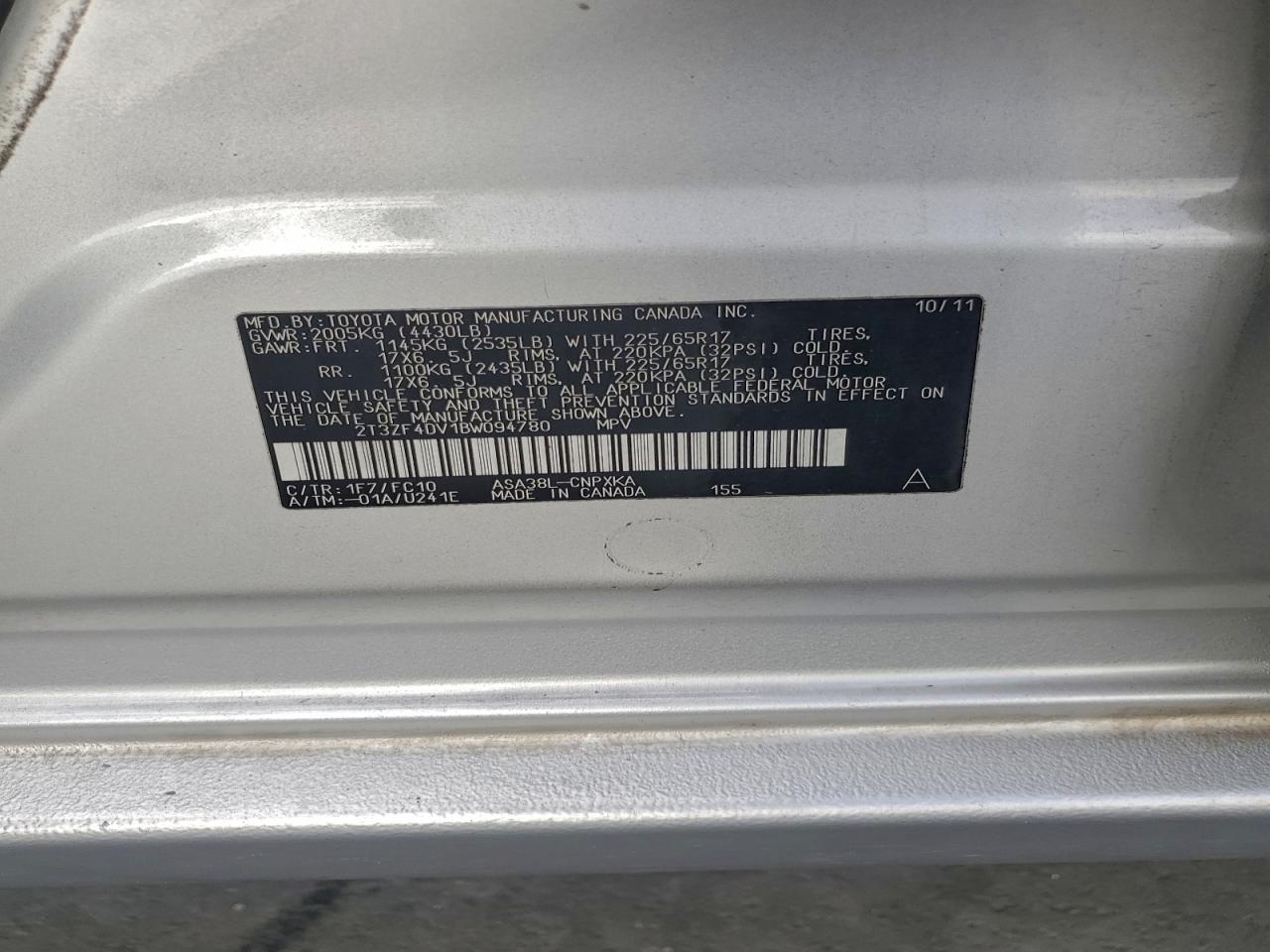 2011 Toyota Rav4 VIN: 2T3ZF4DV1BW094780 Lot: 94280615