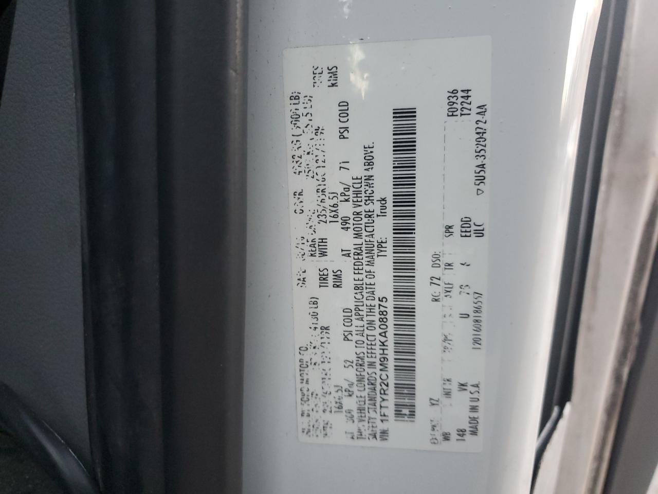 2017 Ford Transit T-250 VIN: 1FTYR2CM9HKA08875 Lot: 93078275