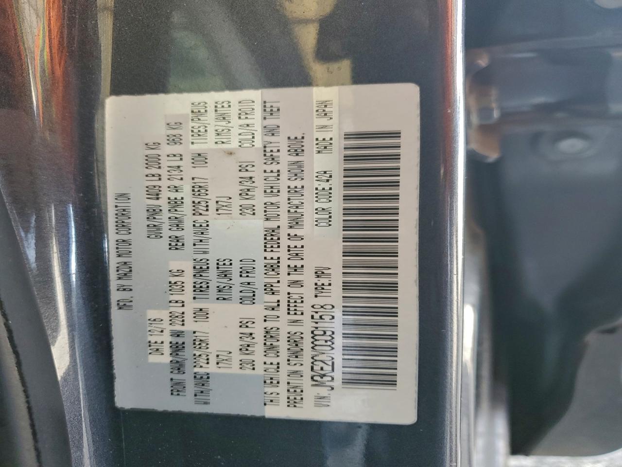 2016 Mazda Cx-5 Touring VIN: JM3KE2CY0G0911518 Lot: 94022645