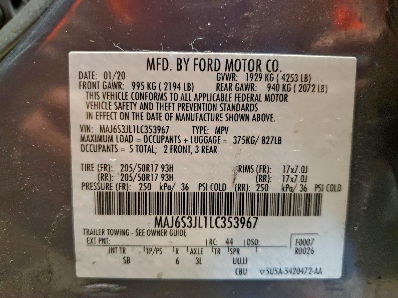 2020 Ford Ecosport Ses VIN: MAJ6S3JL1LC353967 Lot: 93898085