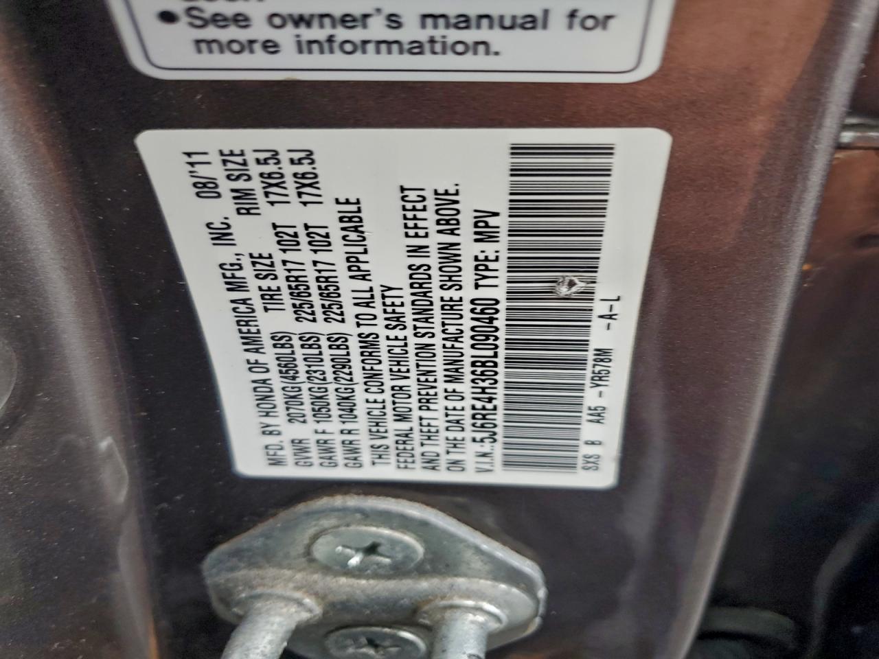 2011 Honda Cr-V Lx VIN: 5J6RE4H36BL090460 Lot: 94570135