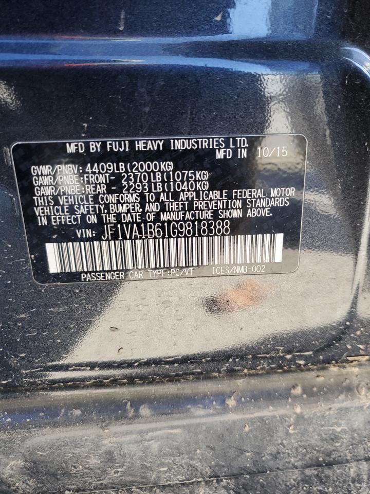 2016 Subaru Wrx VIN: JF1VA1B61G9818388 Lot: 92351605