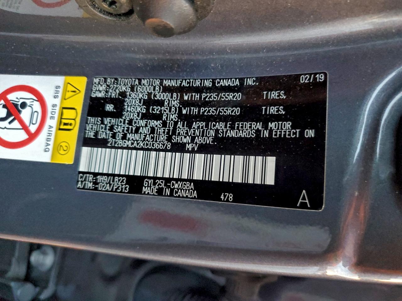 2019 Lexus Rx 450H Base VIN: 2T2BGMCA2KC036678 Lot: 94529955