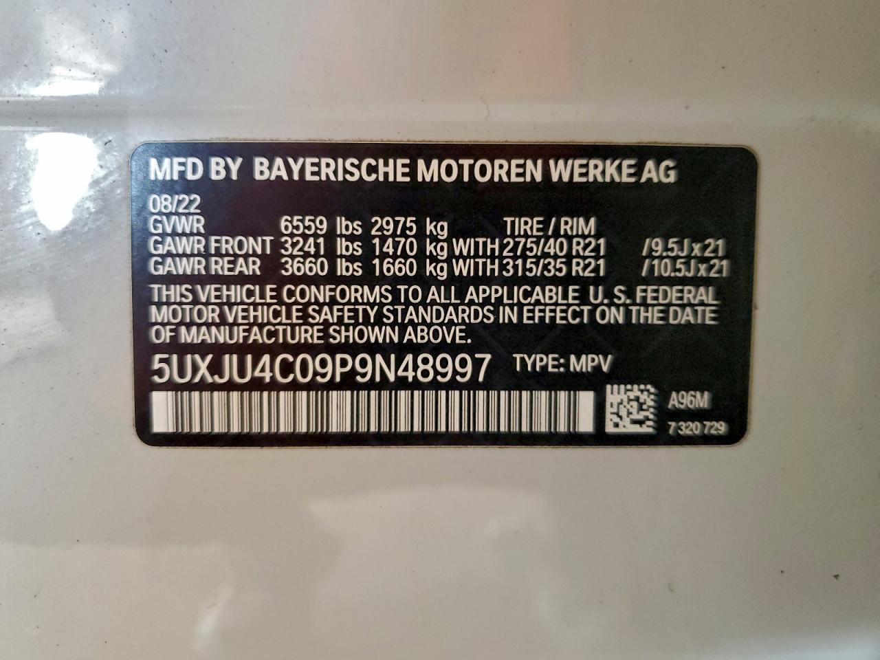 2023 BMW X5 M50I VIN: 5UXJU4C09P9N48997 Lot: 93376935