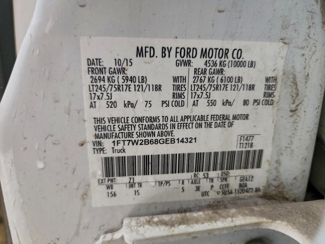 2016 Ford F250 Super Duty VIN: 1FT7W2B68GEB14321 Lot: 92798245