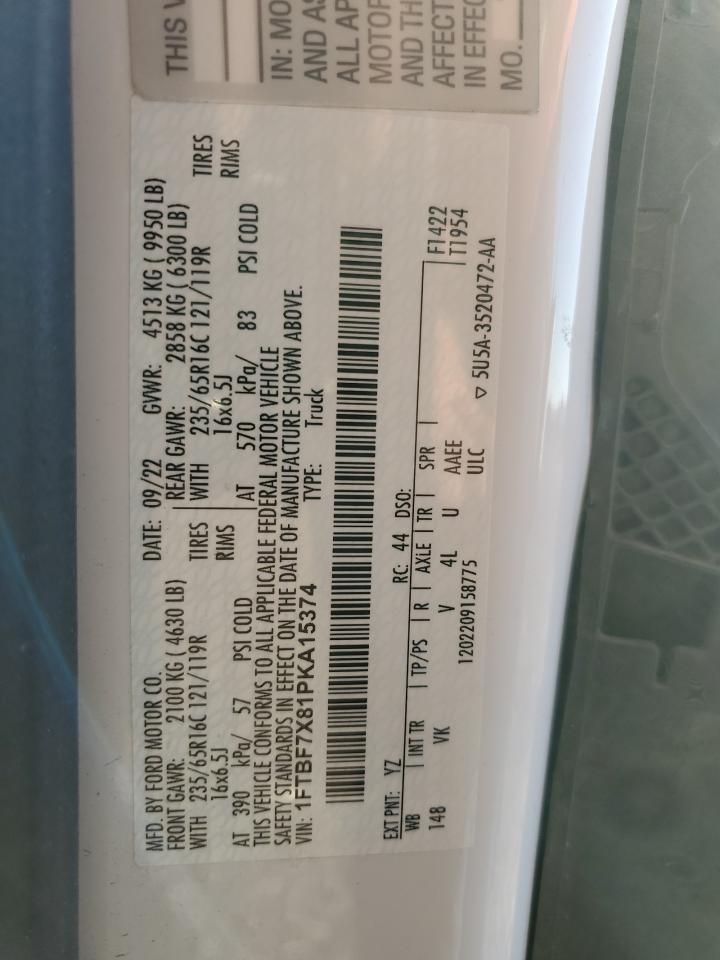 2023 Ford Transit Delivery Van VIN: 1FTBF7X81PKA15374 Lot: 92962415