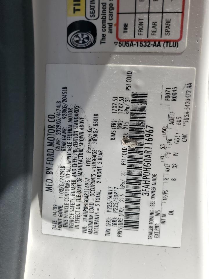 2010 Ford Fusion Se VIN: 3FAHP0HG0AR116967 Lot: 92104915