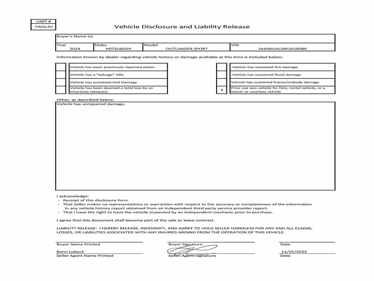 2024 Mitsubishi Outlander Sport S/Se VIN: JA4ARUAUXRU018086 Lot: 94138235