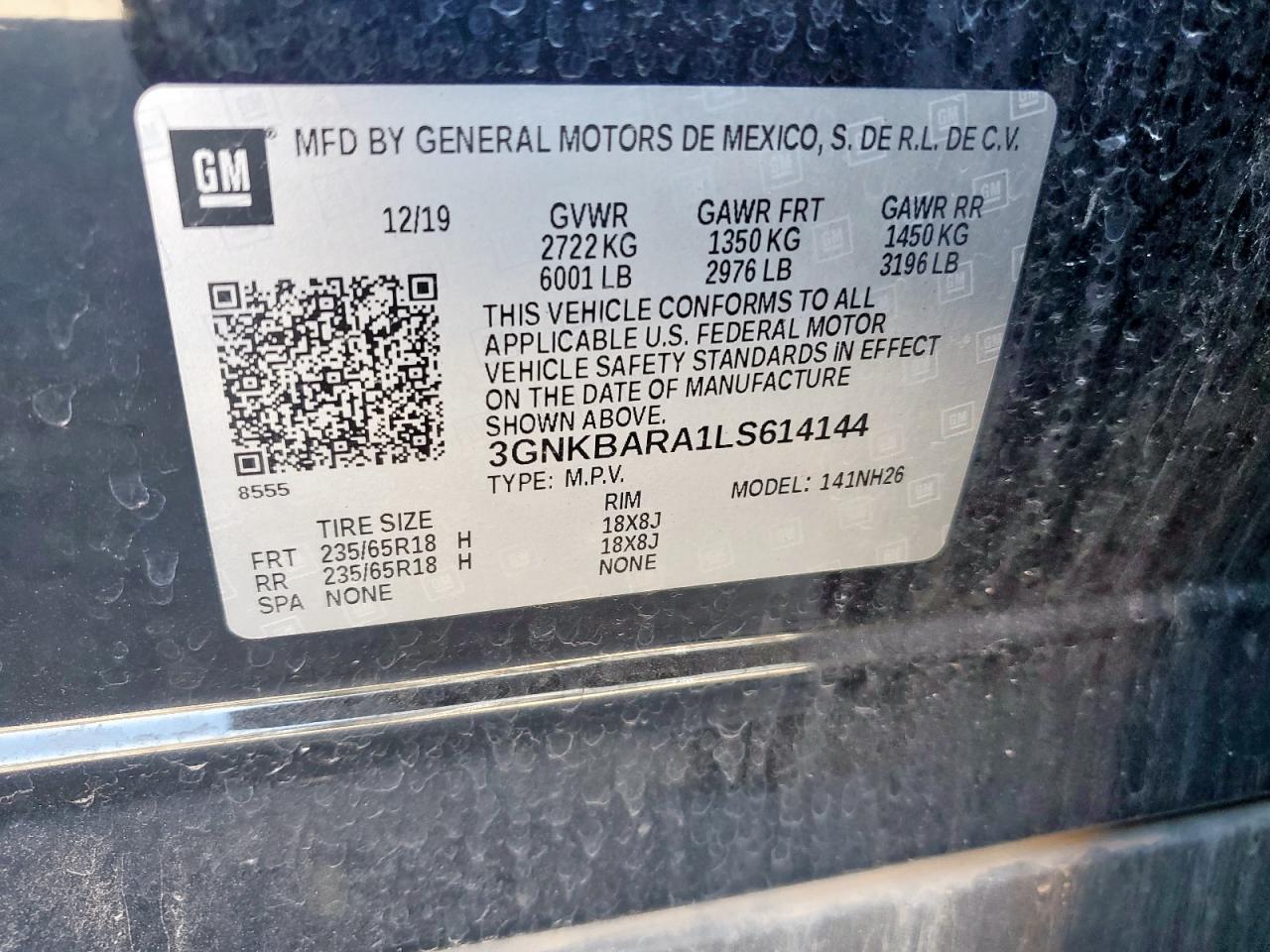 2020 Chevrolet Blazer L VIN: 3GNKBARA1LS614144 Lot: 93218315