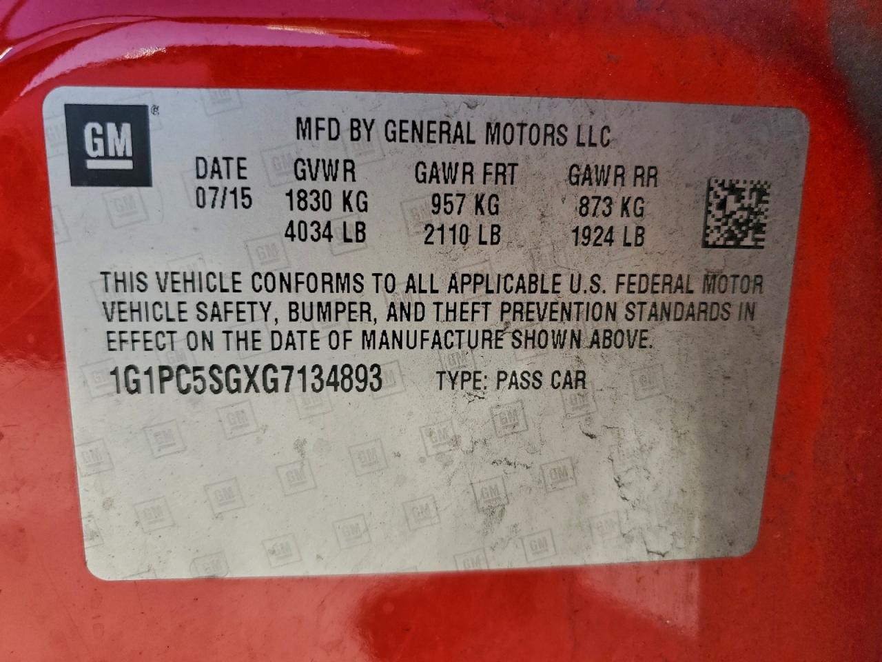 2016 Chevrolet Cruze Limited Ls VIN: 1G1PC5SGXG7134893 Lot: 94663075