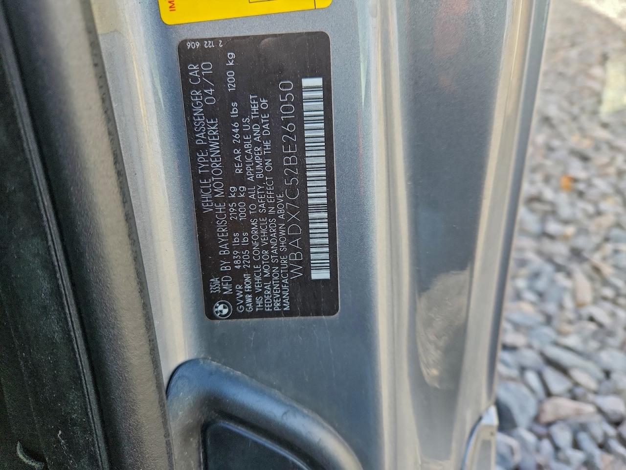 2011 BMW 335 I VIN: WBADX7C52BE261050 Lot: 94255725