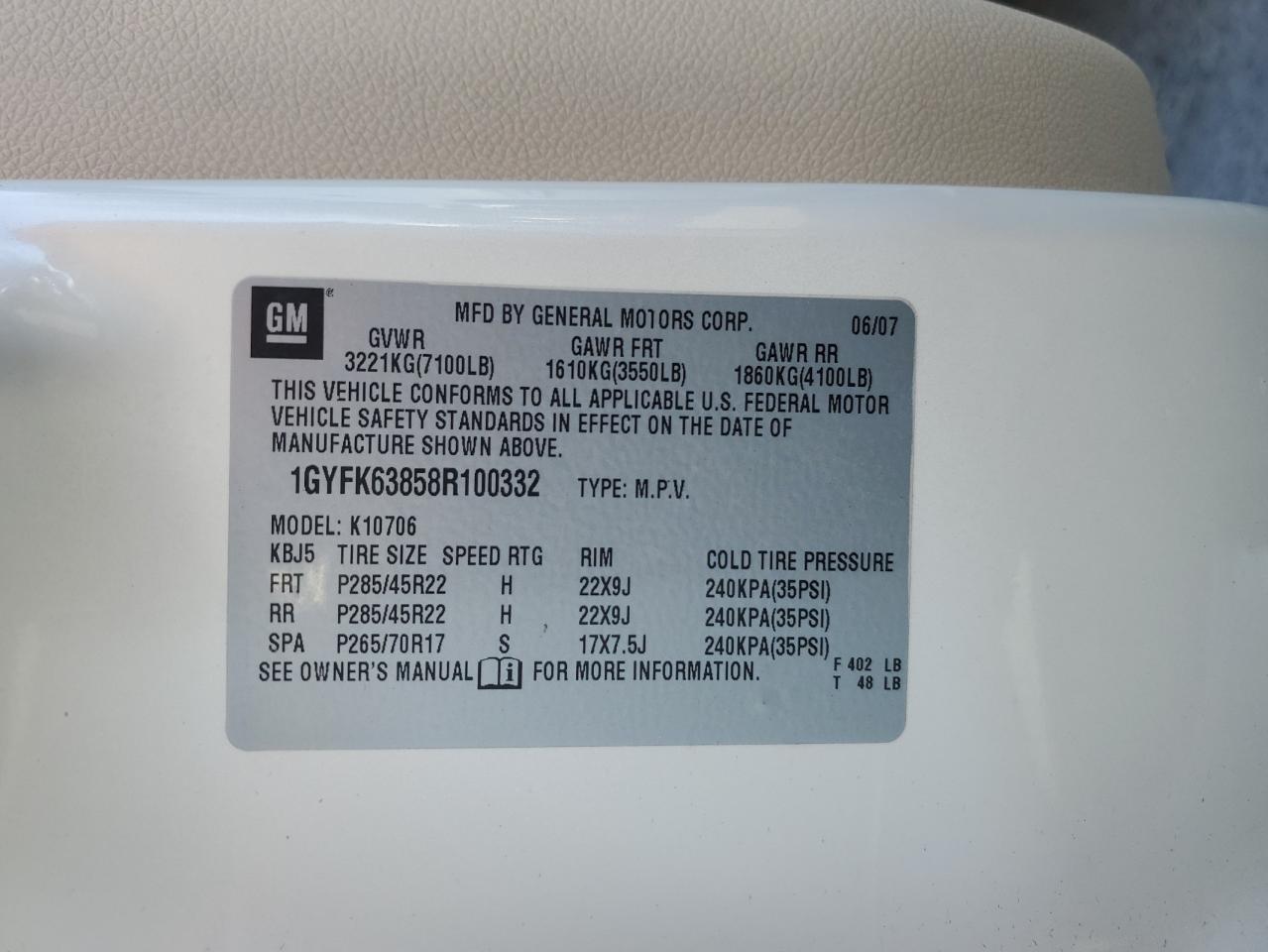 2008 Cadillac Escalade Luxury VIN: 1GYFK63858R100332 Lot: 92235175