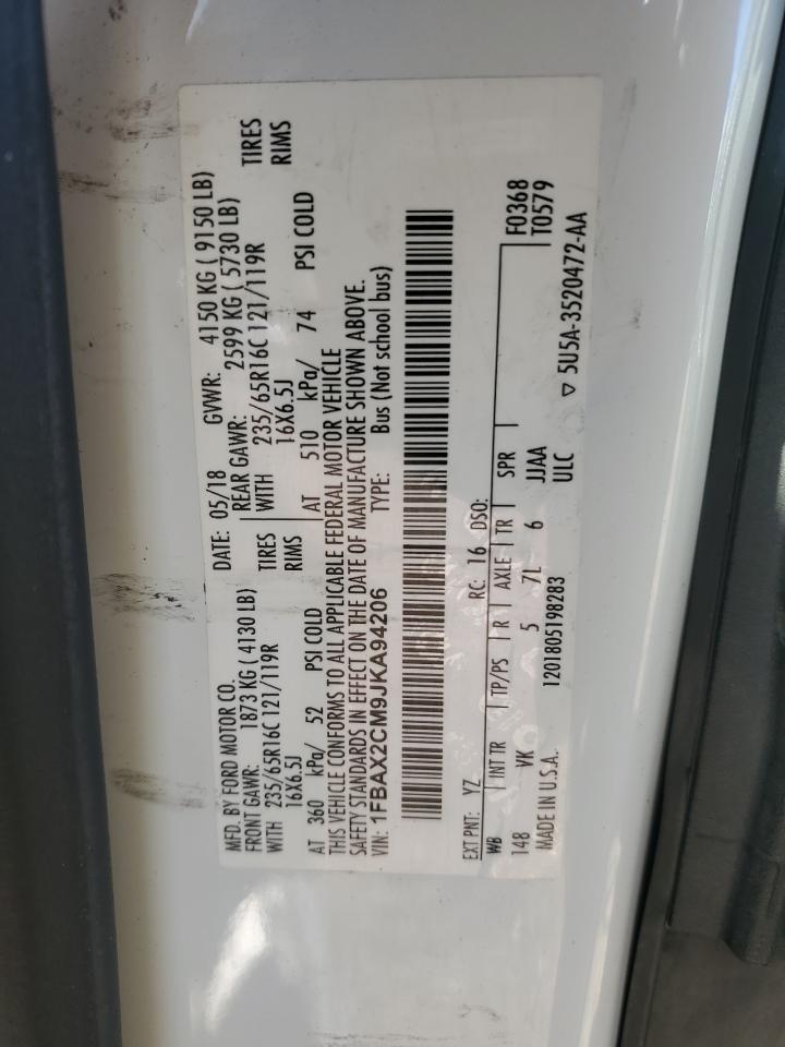 2018 Ford Transit T-350 VIN: 1FBAX2CM9JKA94206 Lot: 90754975