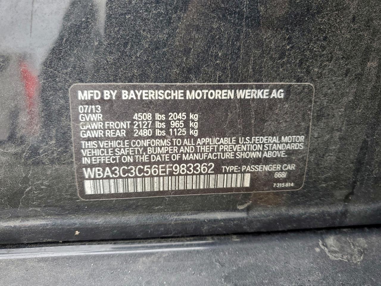 2014 BMW 320 I xDrive VIN: WBA3C3C56EF983362 Lot: 92703205