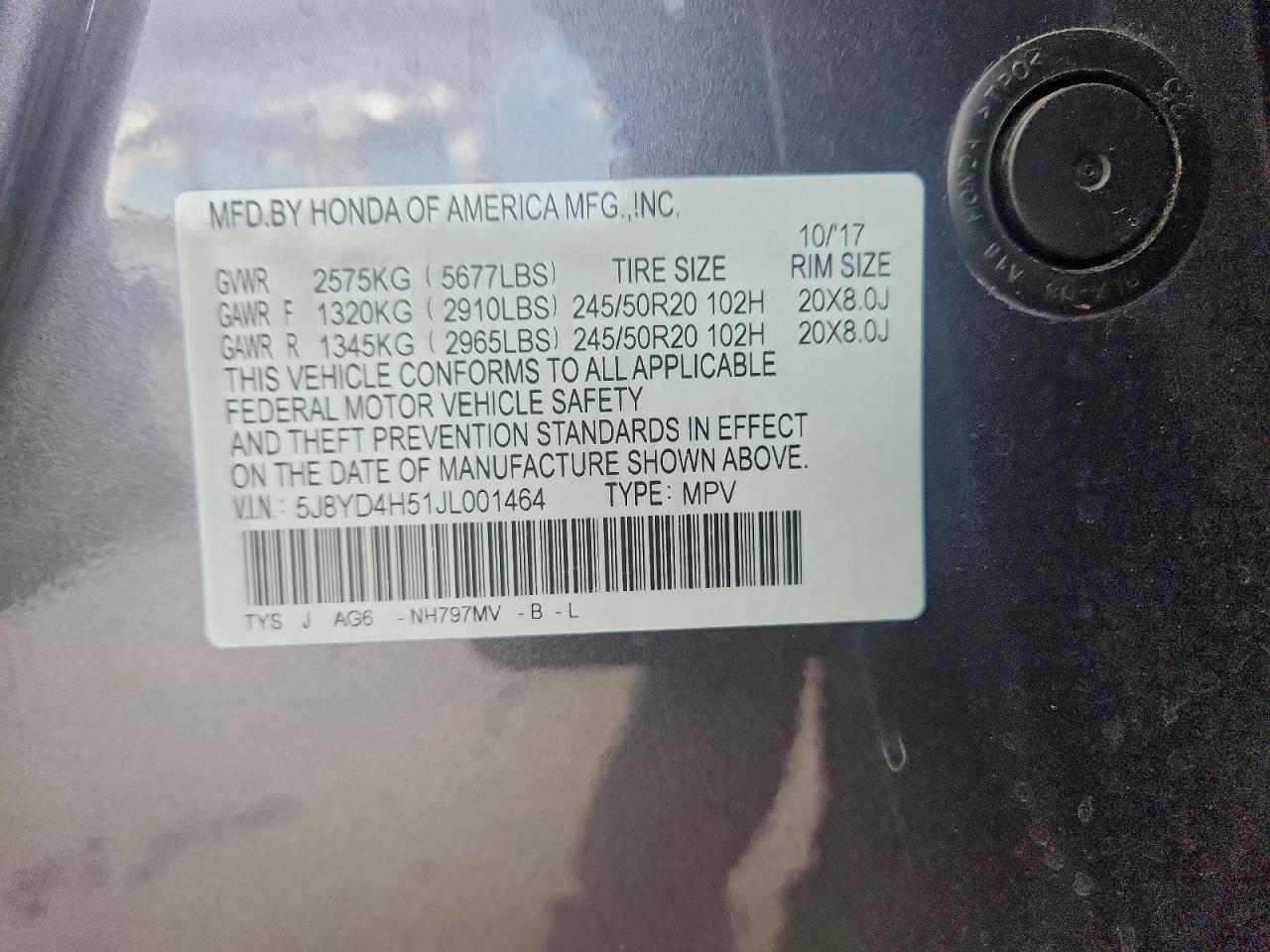 2018 Acura Mdx Technology VIN: 5J8YD4H51JL001464 Lot: 94544035