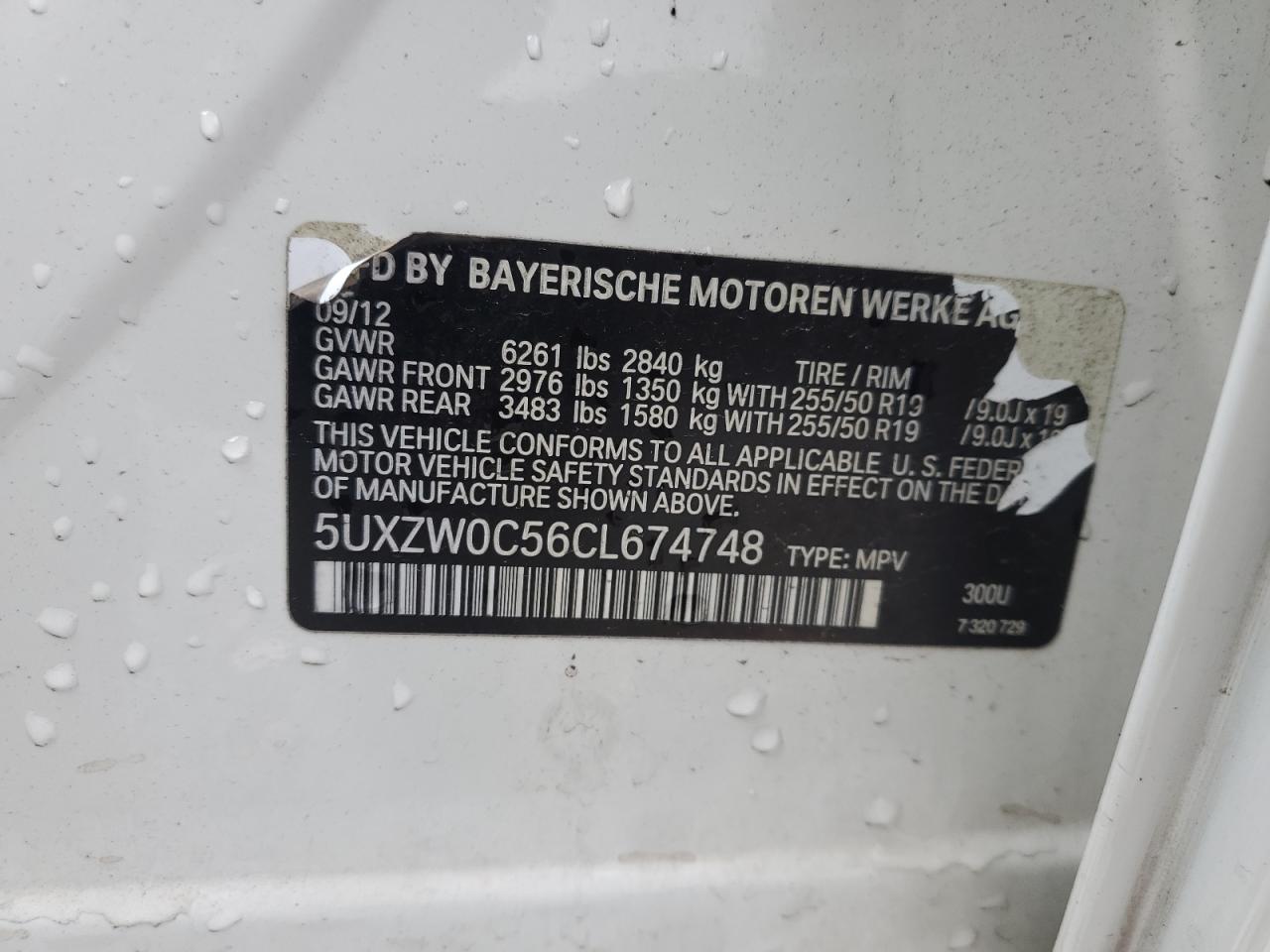 2012 BMW X5 xDrive35D VIN: 5UXZW0C56CL674748 Lot: 92106865