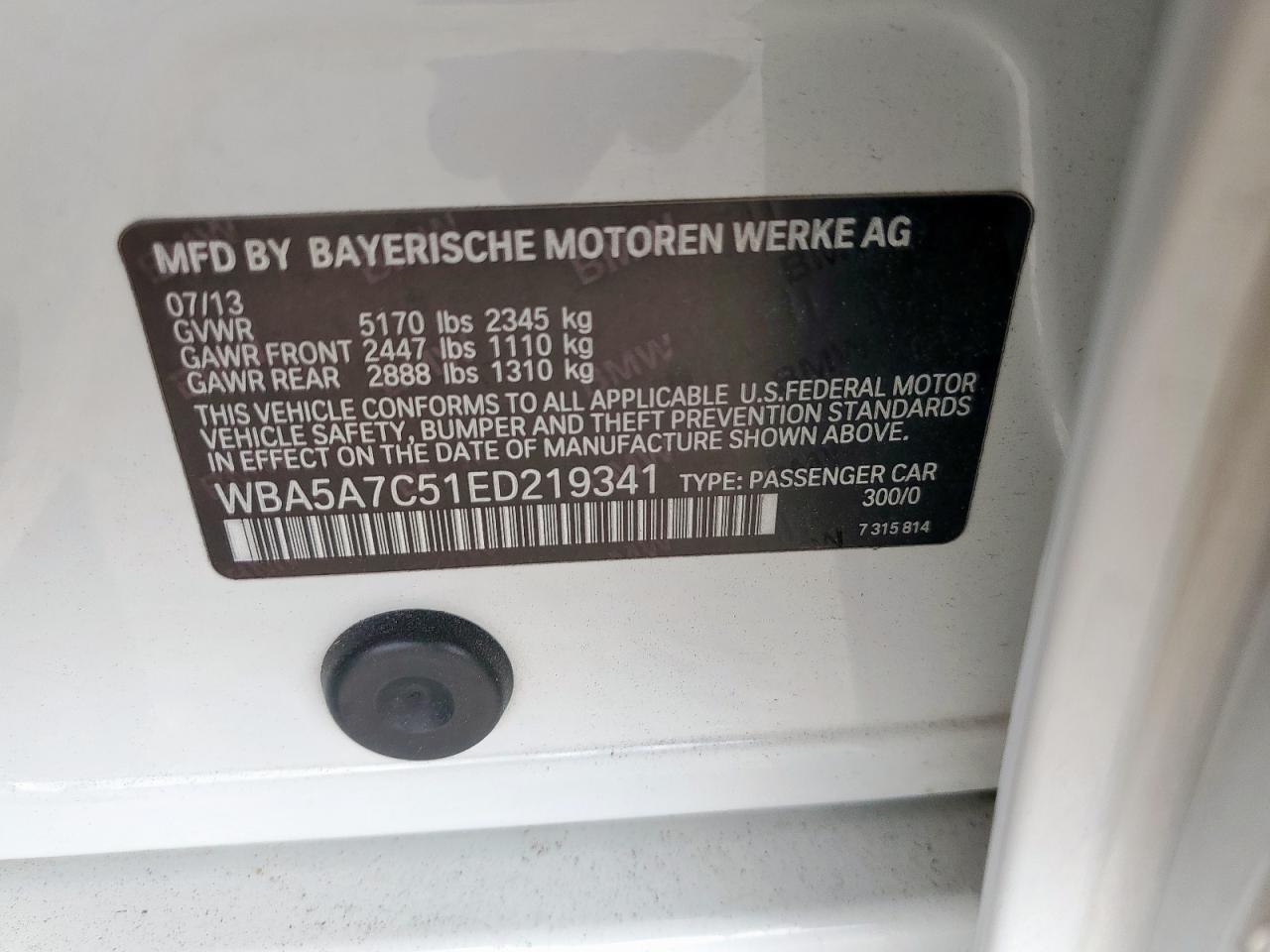 2014 BMW 528 Xi VIN: WBA5A7C51ED219341 Lot: 93571455