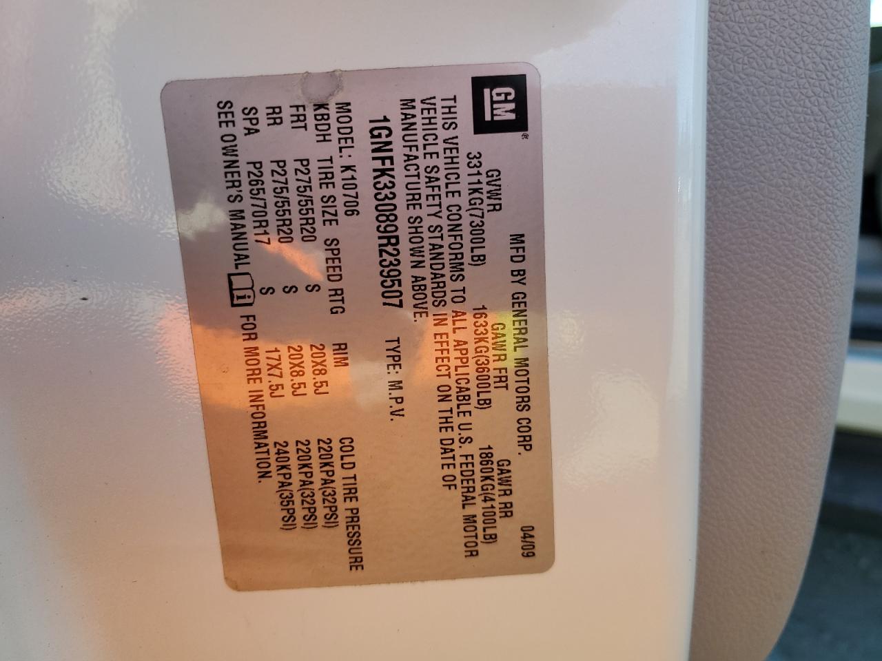 2009 Chevrolet Tahoe K1500 Ltz VIN: 1GNFK33089R239507 Lot: 91326495