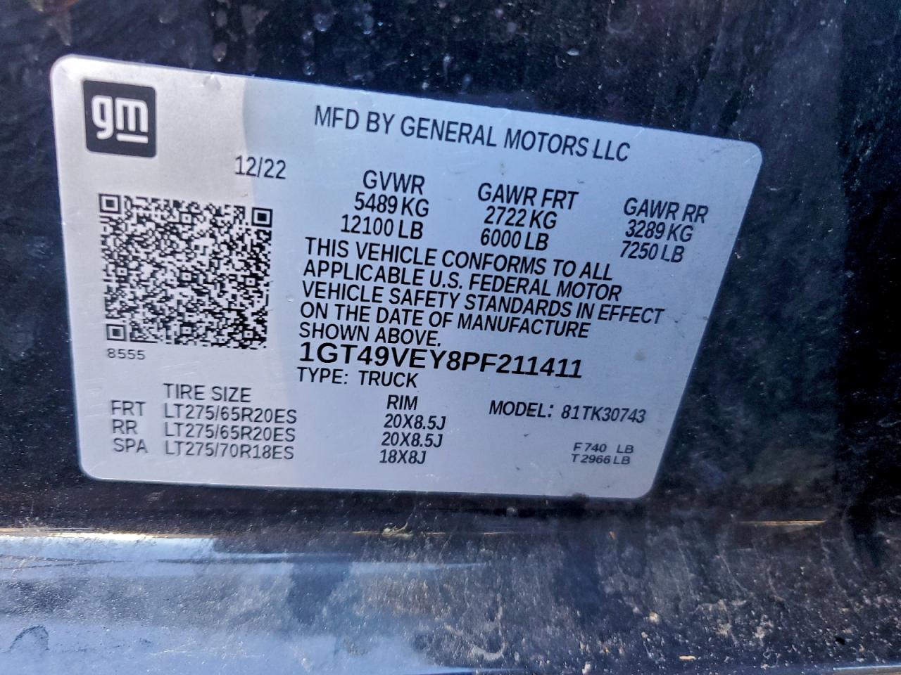 2023 GMC Sierra K3500 At4 VIN: 1GT49VEY8PF211411 Lot: 93444485