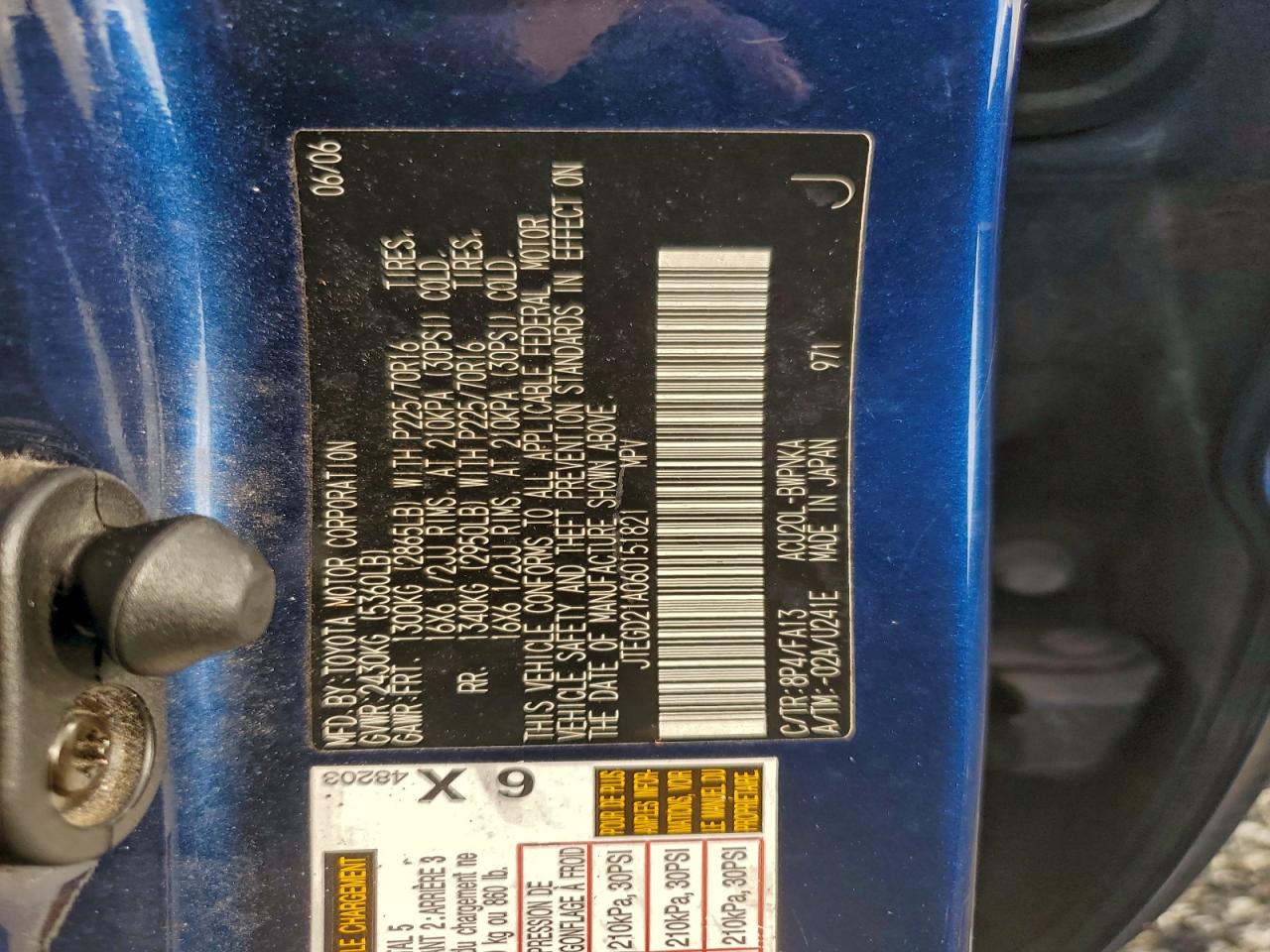 2006 Toyota Highlander VIN: JTEGD21A060151821 Lot: 94223245