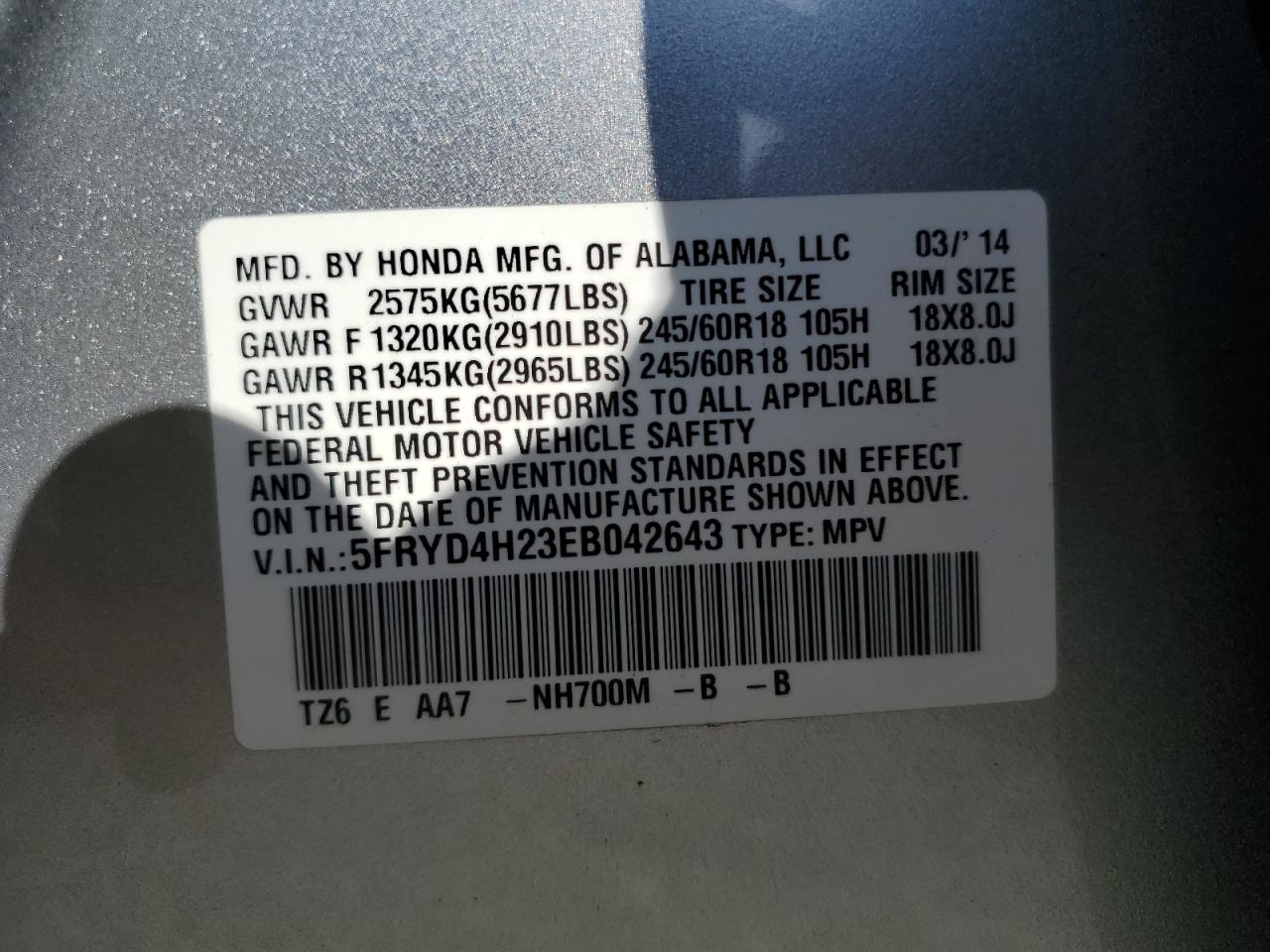 2014 Acura Mdx VIN: 5FRYD4H23EB042643 Lot: 92716015