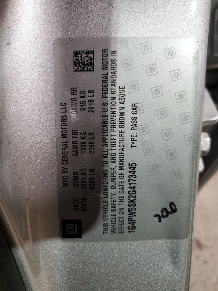 2016 Buick Verano Sport Touring VIN: 1G4PW5SK2G4173445 Lot: 92272415