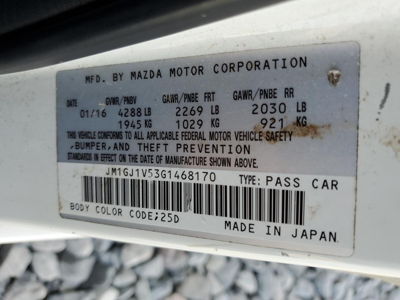 2016 Mazda 6 Touring VIN: JM1GJ1V53G1468170 Lot: 89630905